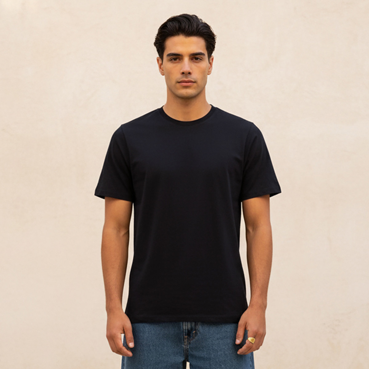 Plain Slim Fit Round Neck T-shirt with Short Sleeves-men-clothing-tshirtsandpolos-tshirts-image-1