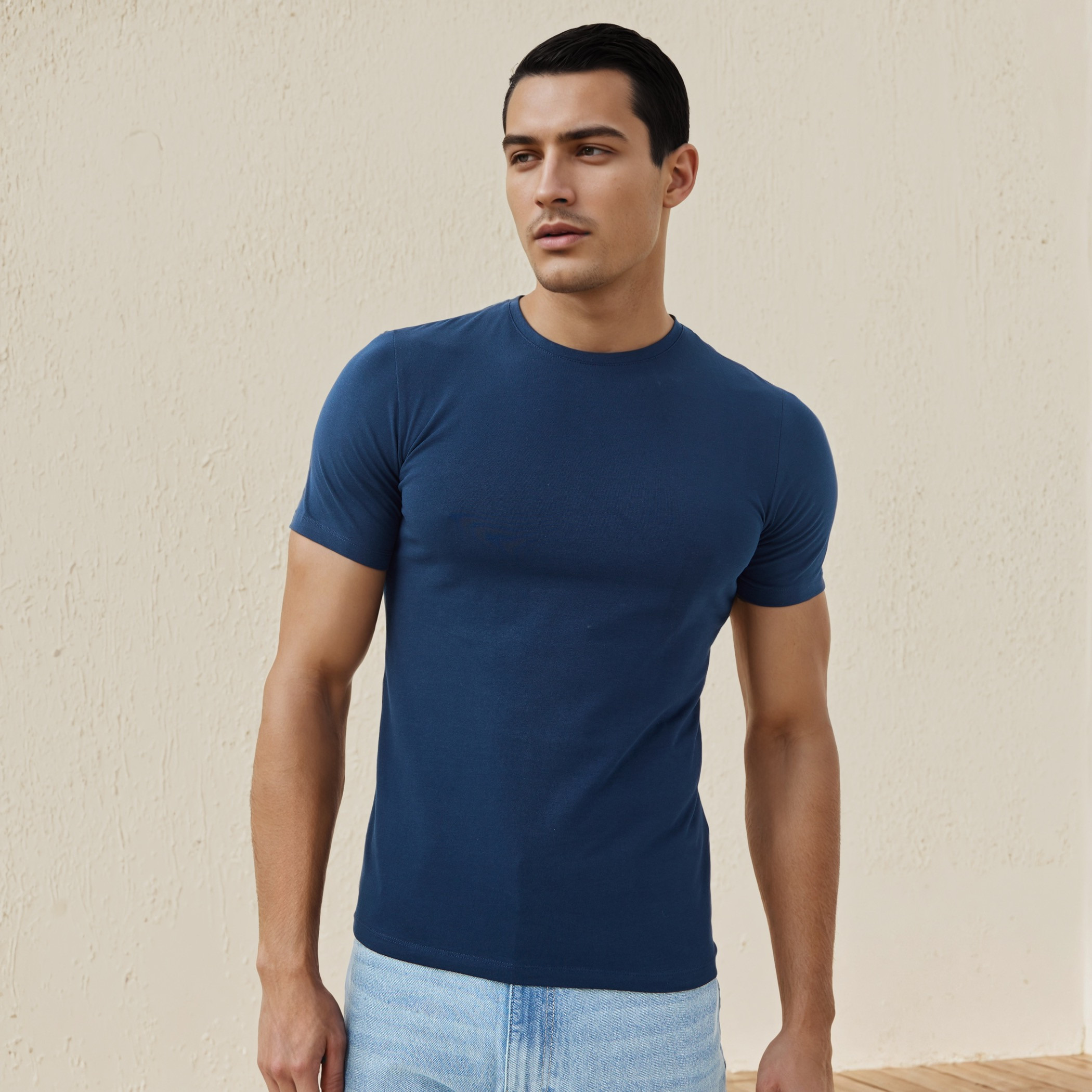 Plain Slim Fit Round Neck T-shirt with Short Sleeves-men-clothing-tshirtsandpolos-tshirts-image-1