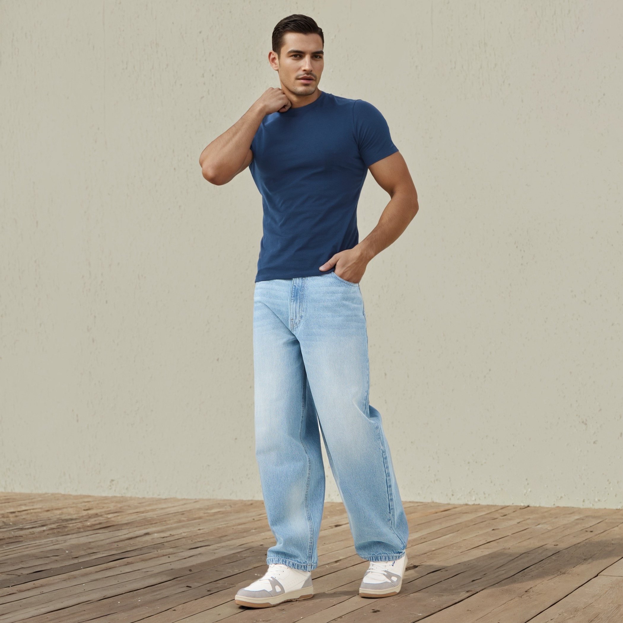 Plain Slim Fit Round Neck T-shirt with Short Sleeves-men-clothing-tshirtsandpolos-tshirts-image-2