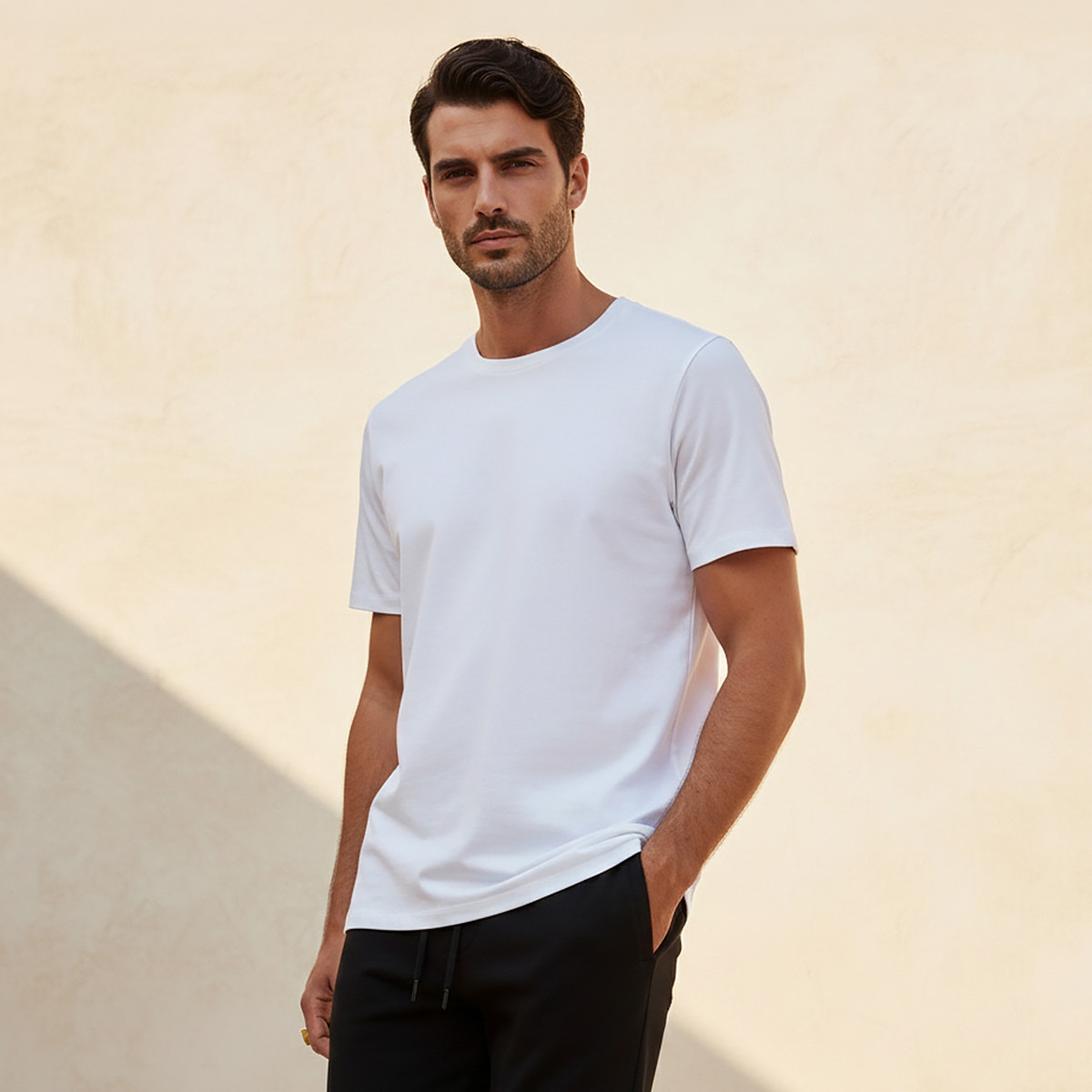 Plain Slim Fit Round Neck T-shirt with Short Sleeves-men-clothing-tshirtsandpolos-tshirts-image-1