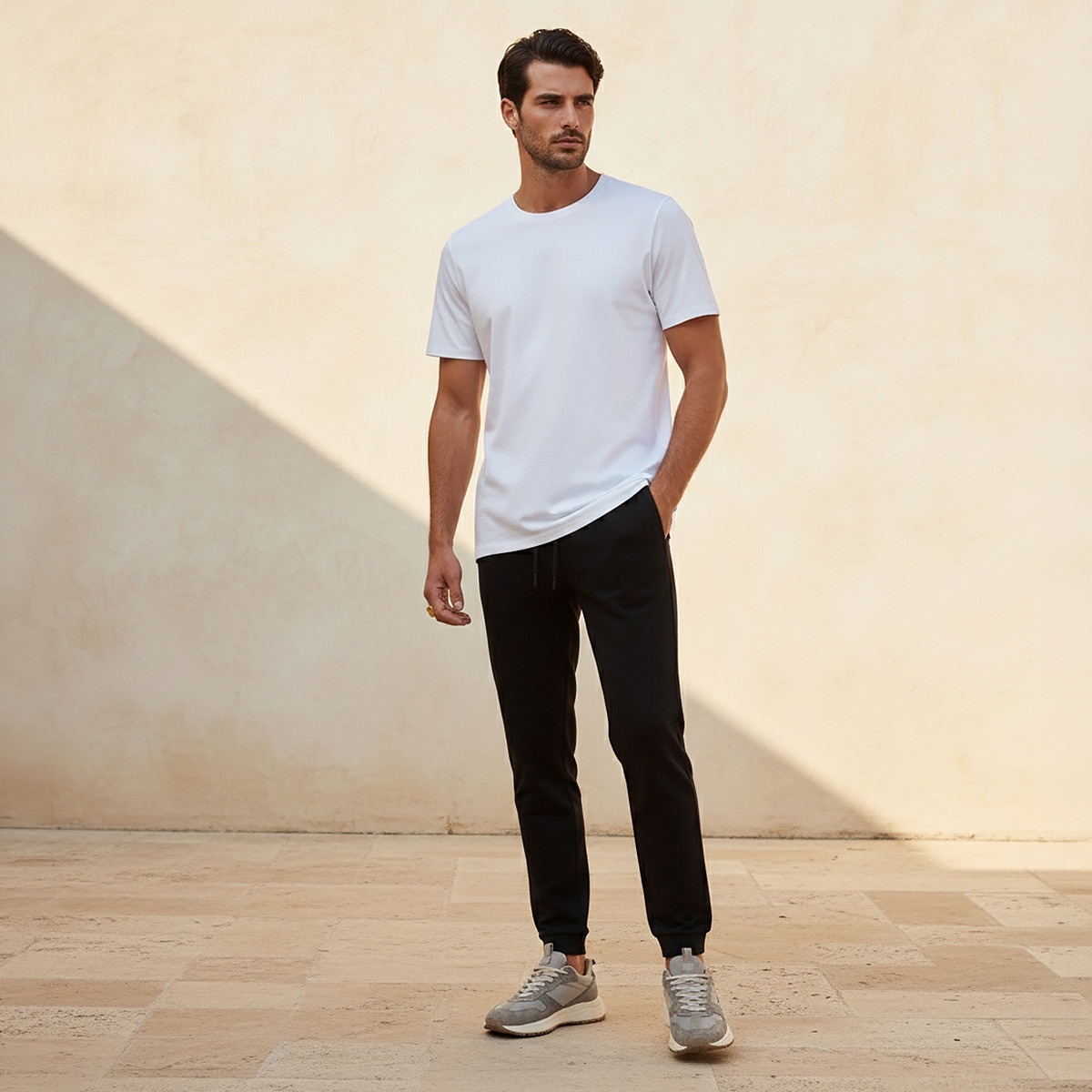 Plain Slim Fit Round Neck T-shirt with Short Sleeves-men-clothing-tshirtsandpolos-tshirts-image-3