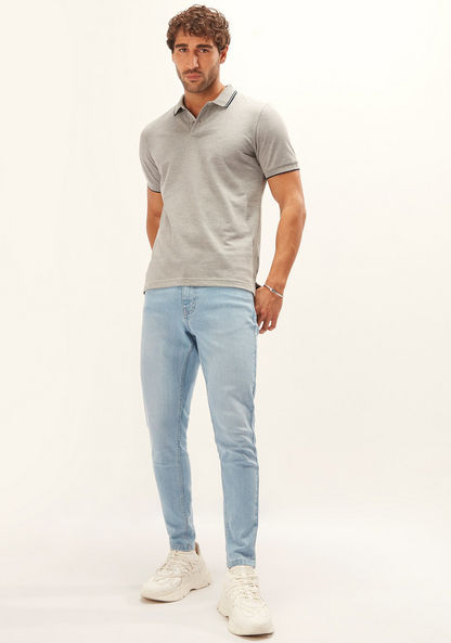 Textured Polo T-shirt with Short Sleeves-Polos-image-1
