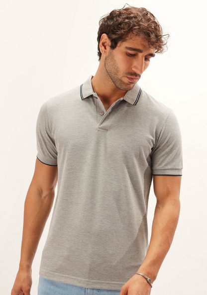 Textured Polo T-shirt with Short Sleeves-Polos-image-2