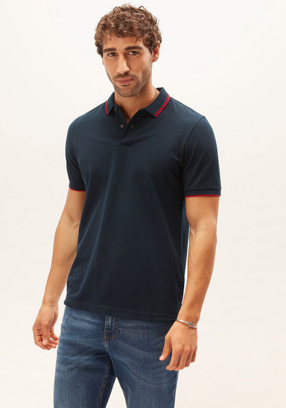 Tipping Detail T-shirt with Polo Neck and Short Sleeves-Polos-image-2