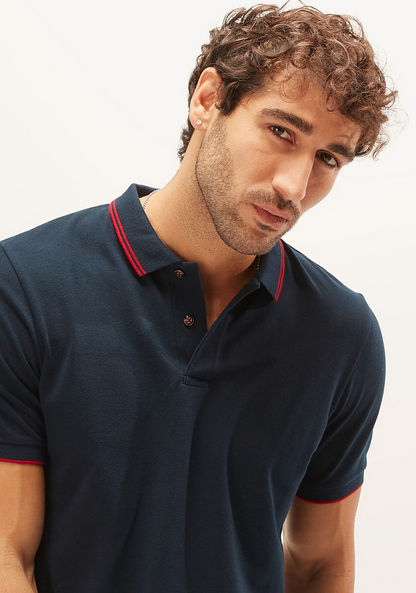 Tipping Detail T-shirt with Polo Neck and Short Sleeves-Polos-image-4