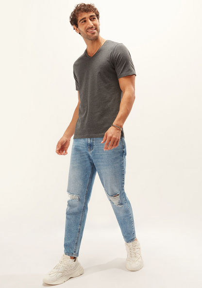 Plain T-shirt with V-neck and Short Sleeves-T Shirts-image-4