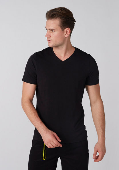 Solid T-shirt with V-neck and Short Sleeves-T Shirts-image-0