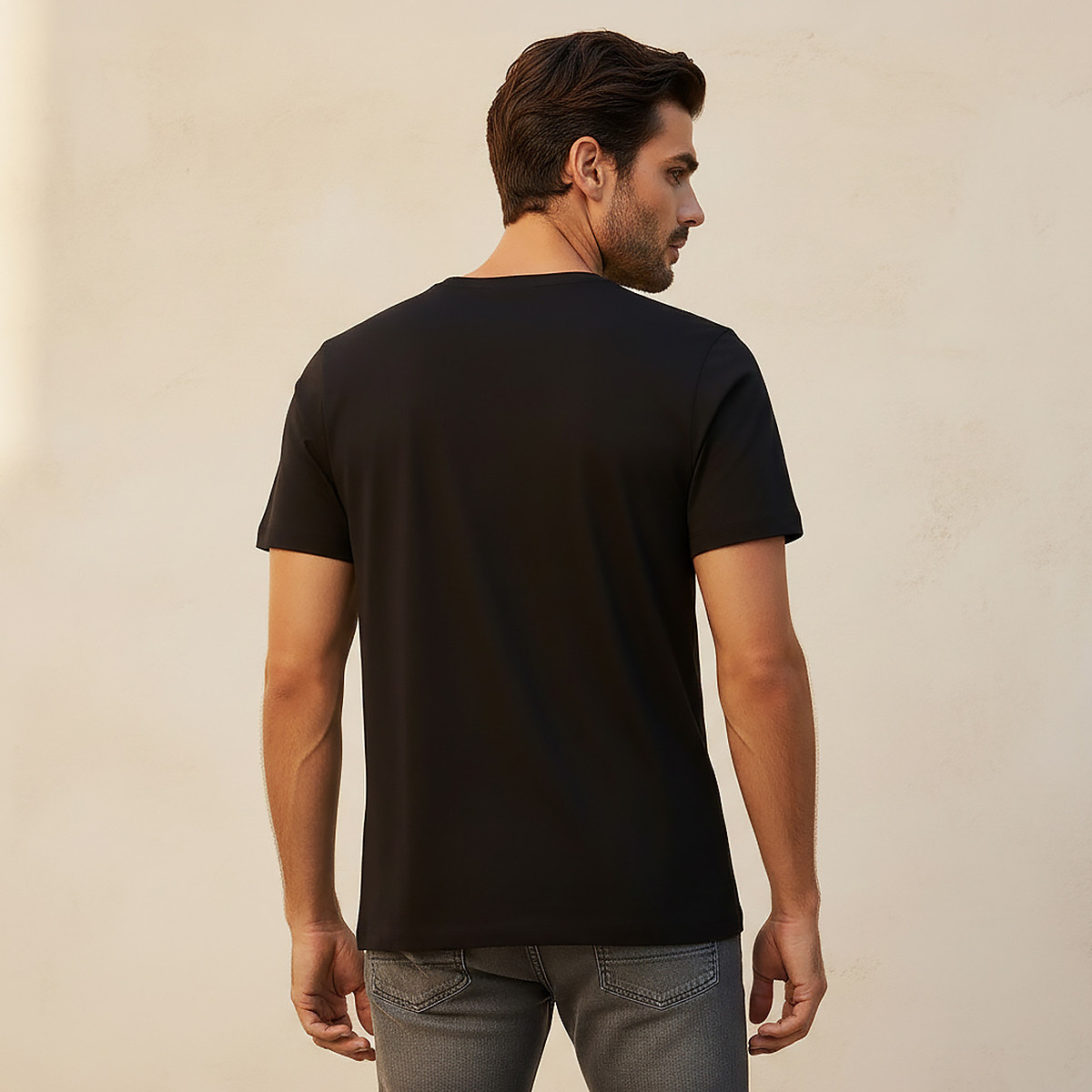 Slim Fit V-Neck T-shirt with Short Sleeves-men-clothing-tshirtsandpolos-tshirts-image-4