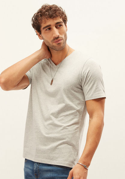 Plain T-shirt with V-neck and Short Sleeves-T Shirts-image-1