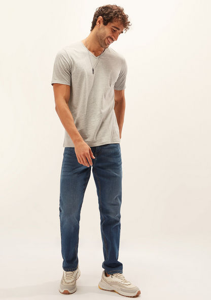 Plain T-shirt with V-neck and Short Sleeves-T Shirts-image-2