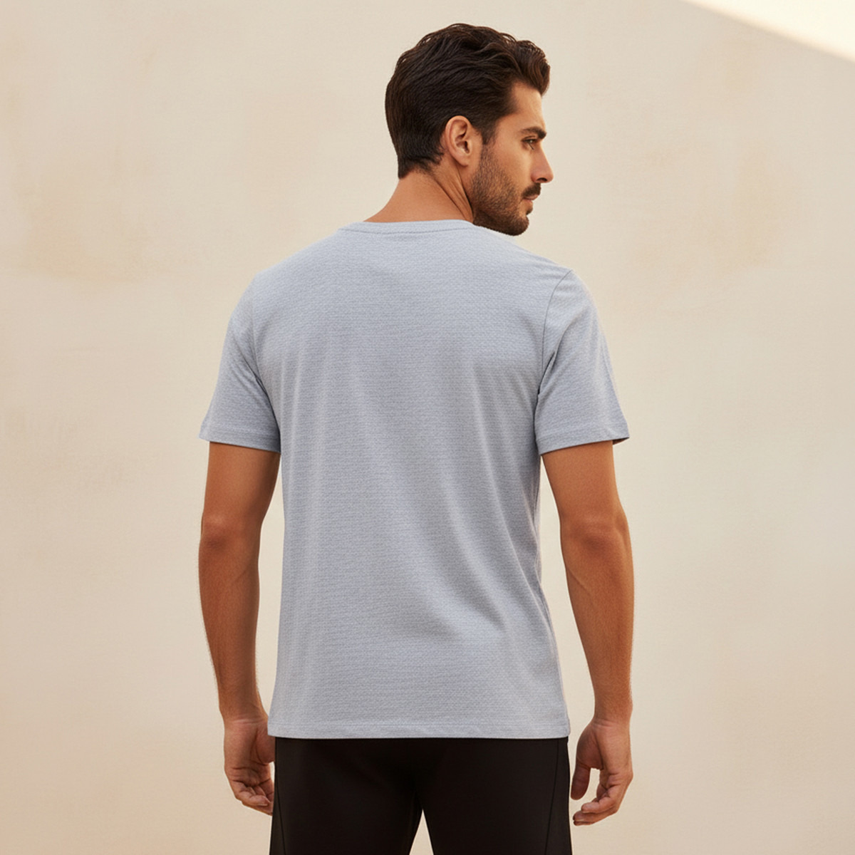 Slim Fit V-Neck T-shirt with Short Sleeves-men-clothing-tshirtsandpolos-tshirts-image-4