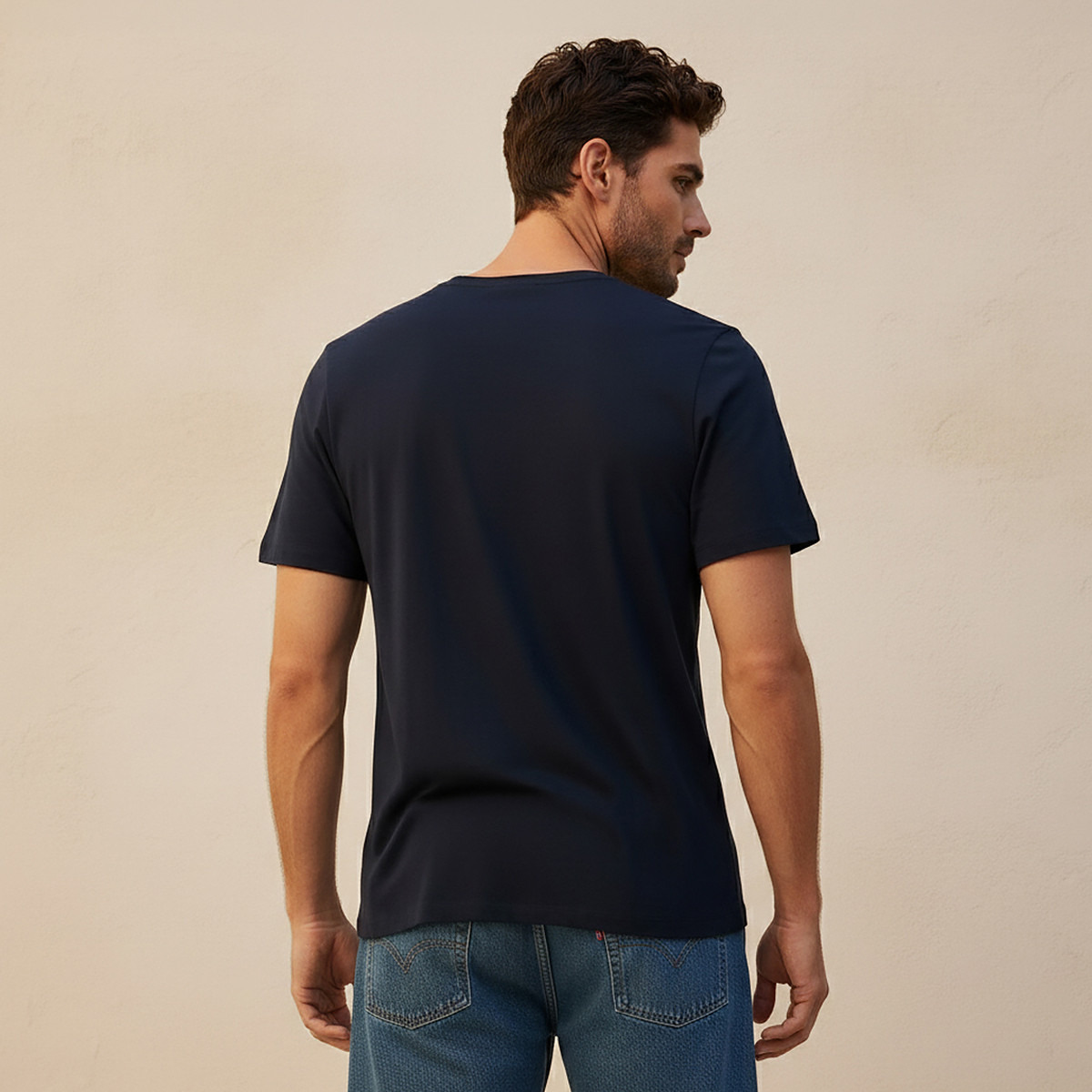 Slim Fit V-Neck T-shirt with Short Sleeves-men-clothing-tshirtsandpolos-tshirts-image-4