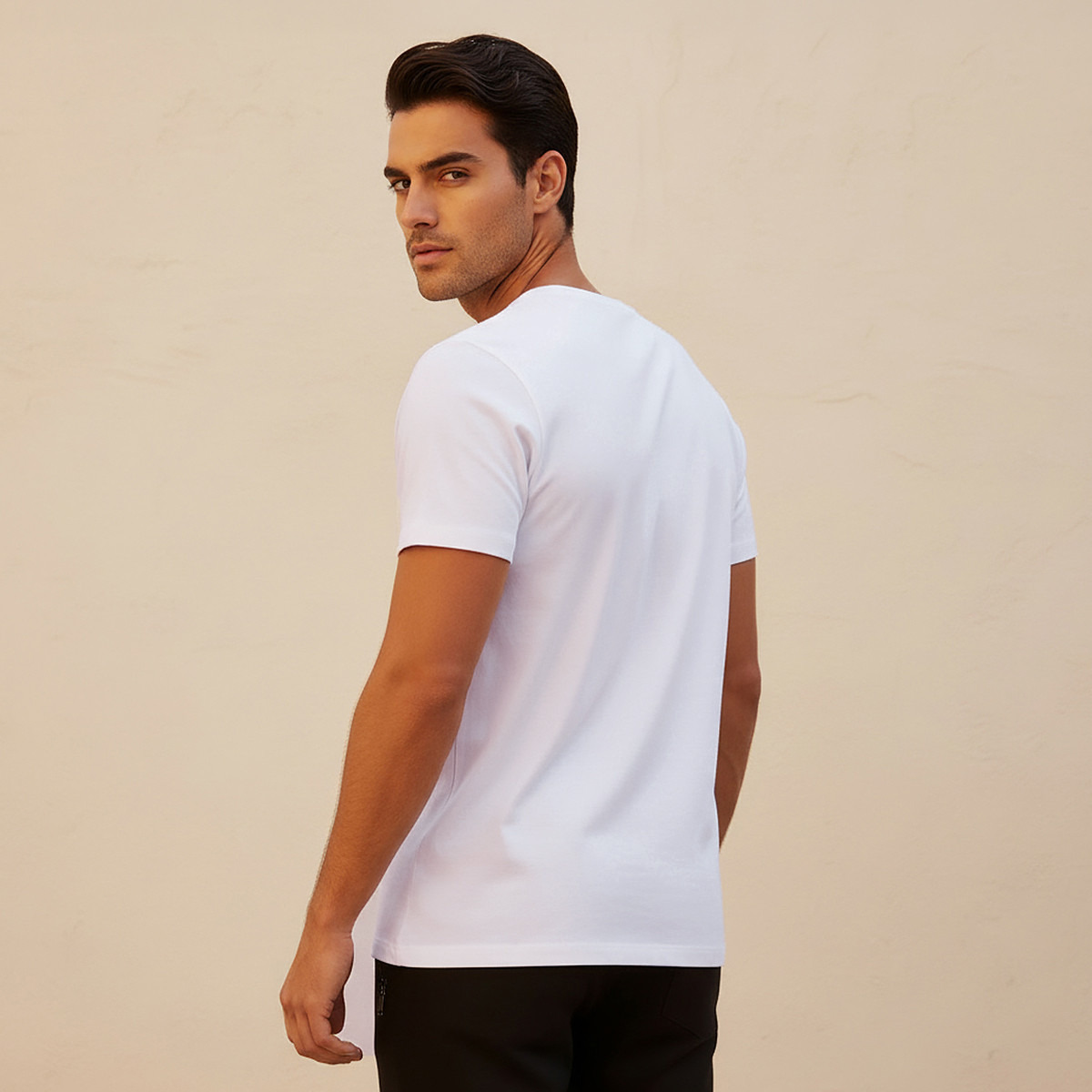 Slim Fit V-Neck T-shirt with Short Sleeves-men-clothing-tshirtsandpolos-tshirts-image-4