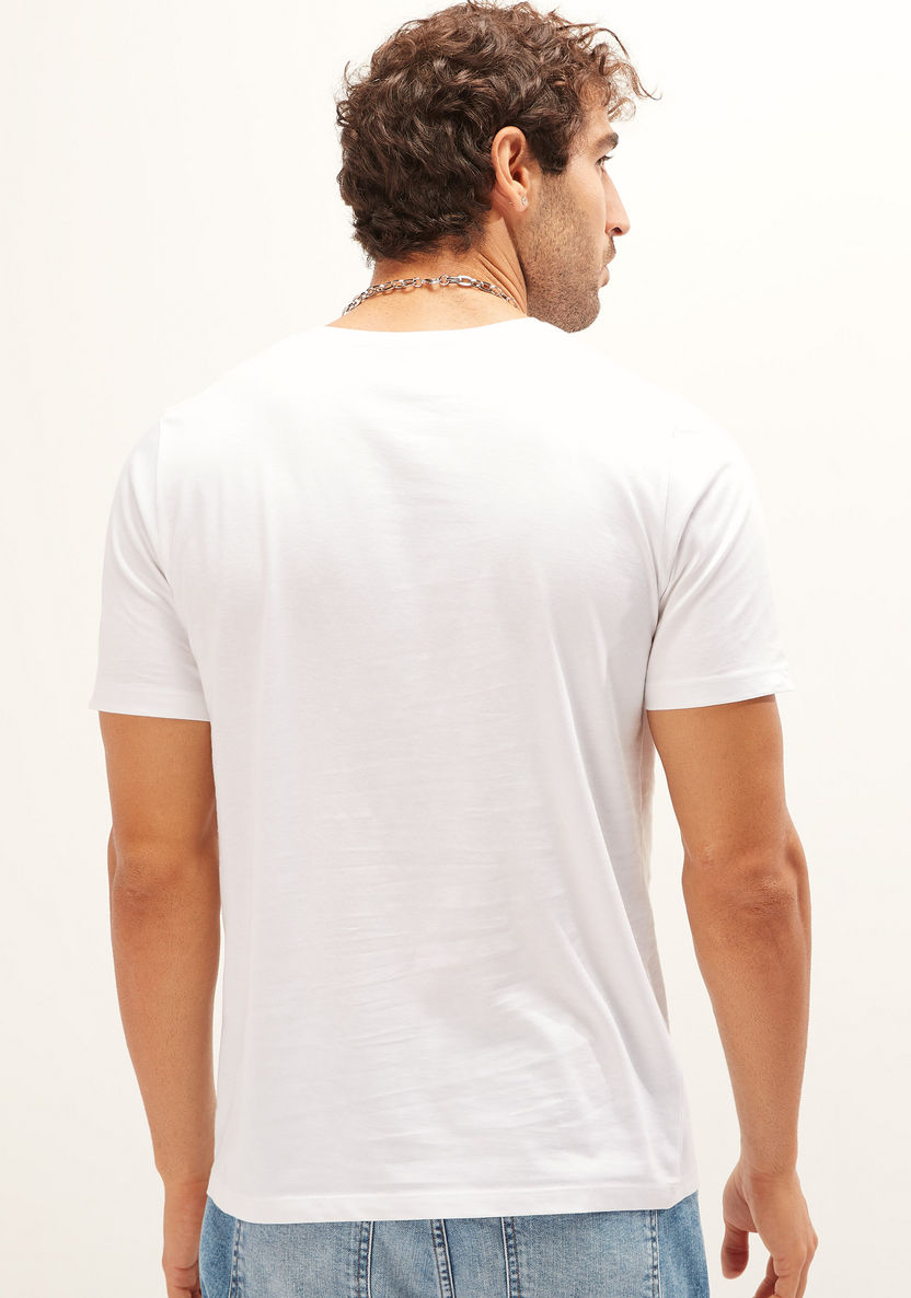 Solid T-shirt with V-neck and Short Sleeves-T Shirts-image-3