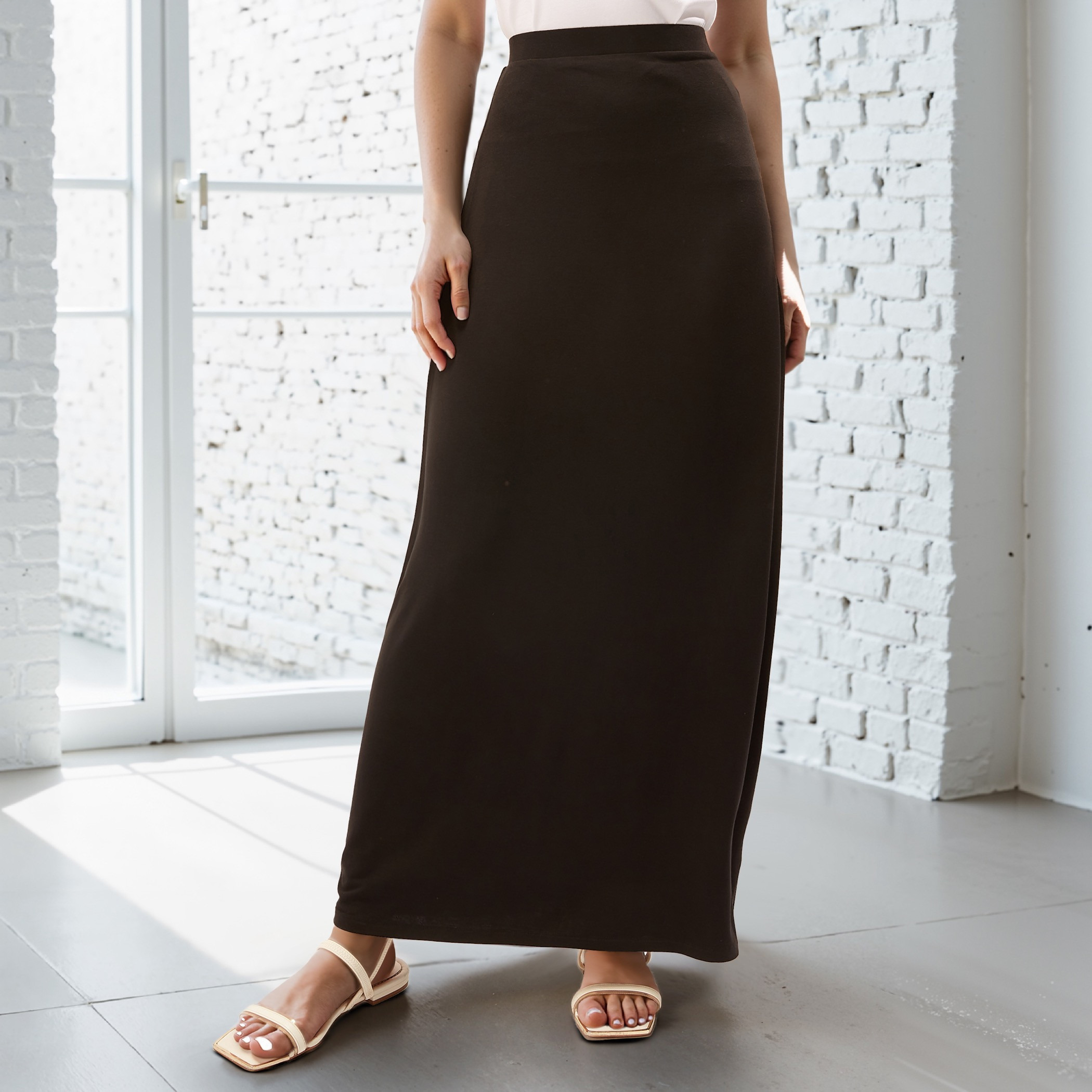 تنورة طويلة إيه لاين بخصر مطّاطي-women-clothing-bottoms-skirts-image-5