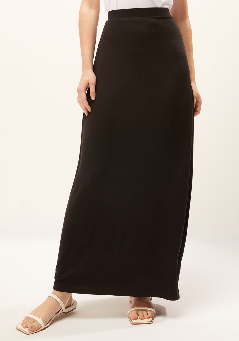 Solid Maxi A-line Skirt with Elasticised Waistband-Skirts-image-0