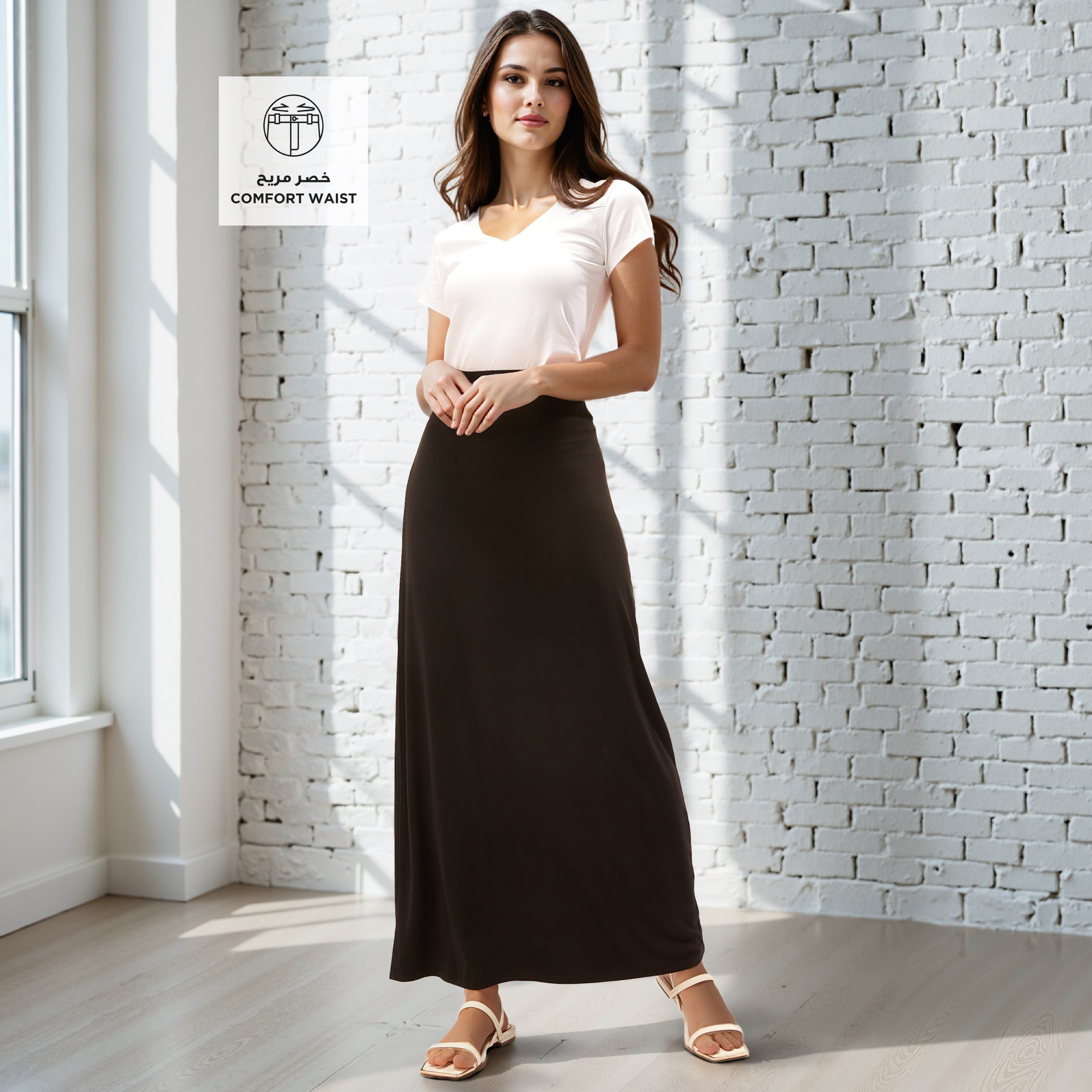 تنورة طويلة إيه لاين بخصر مطّاطي-women-clothing-bottoms-skirts-image-6