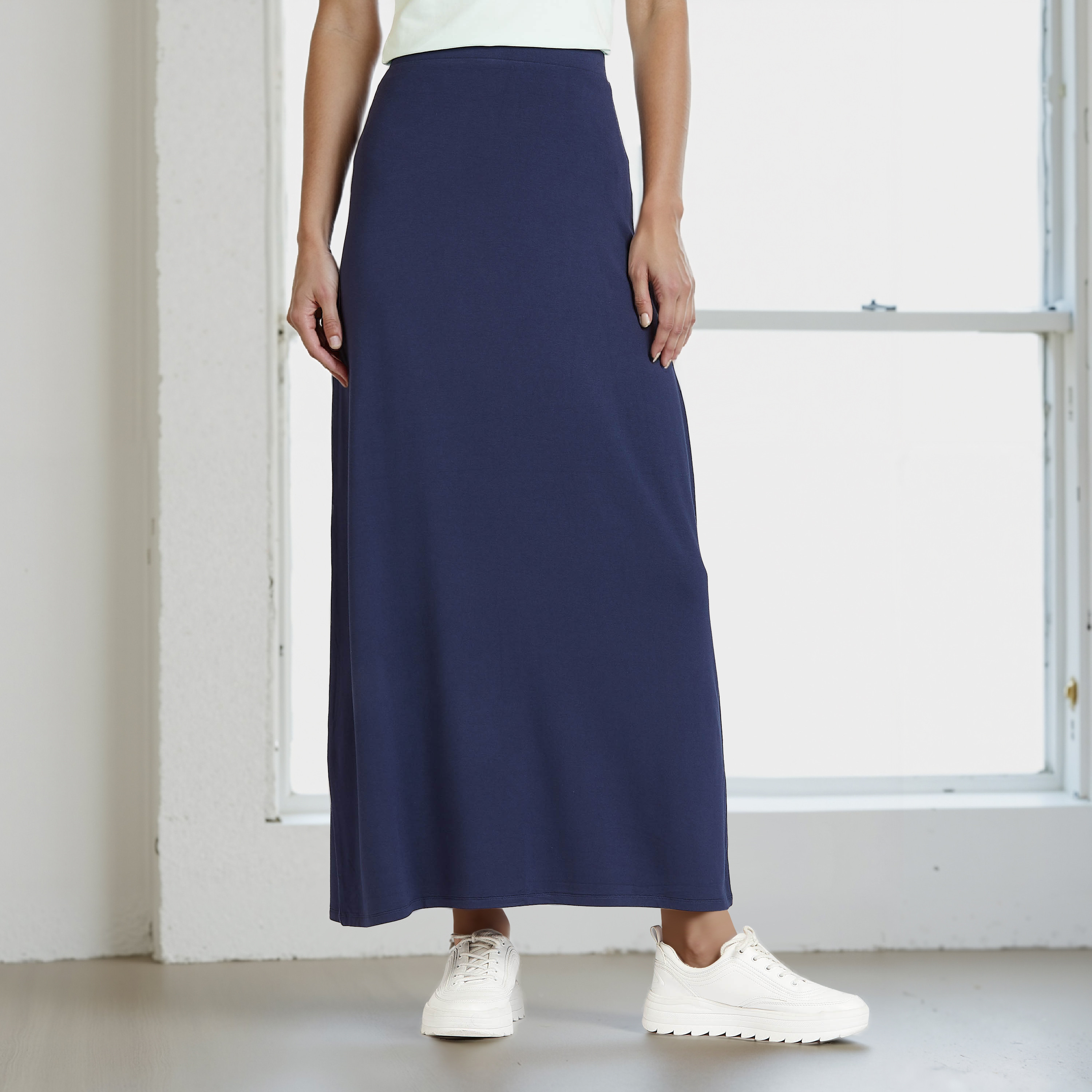تنورة طويلة إيه لاين بخصر مطّاطي-women-clothing-bottoms-skirts-image-1
