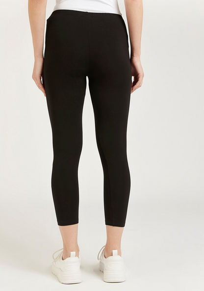 Skinny Fit Solid 3/4 Leggings with Elasticised Waistband-Leggings and Jeggings-image-2