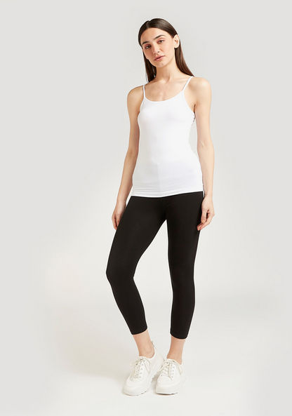 Skinny Fit Solid 3/4 Leggings with Elasticised Waistband-Leggings and Jeggings-image-1
