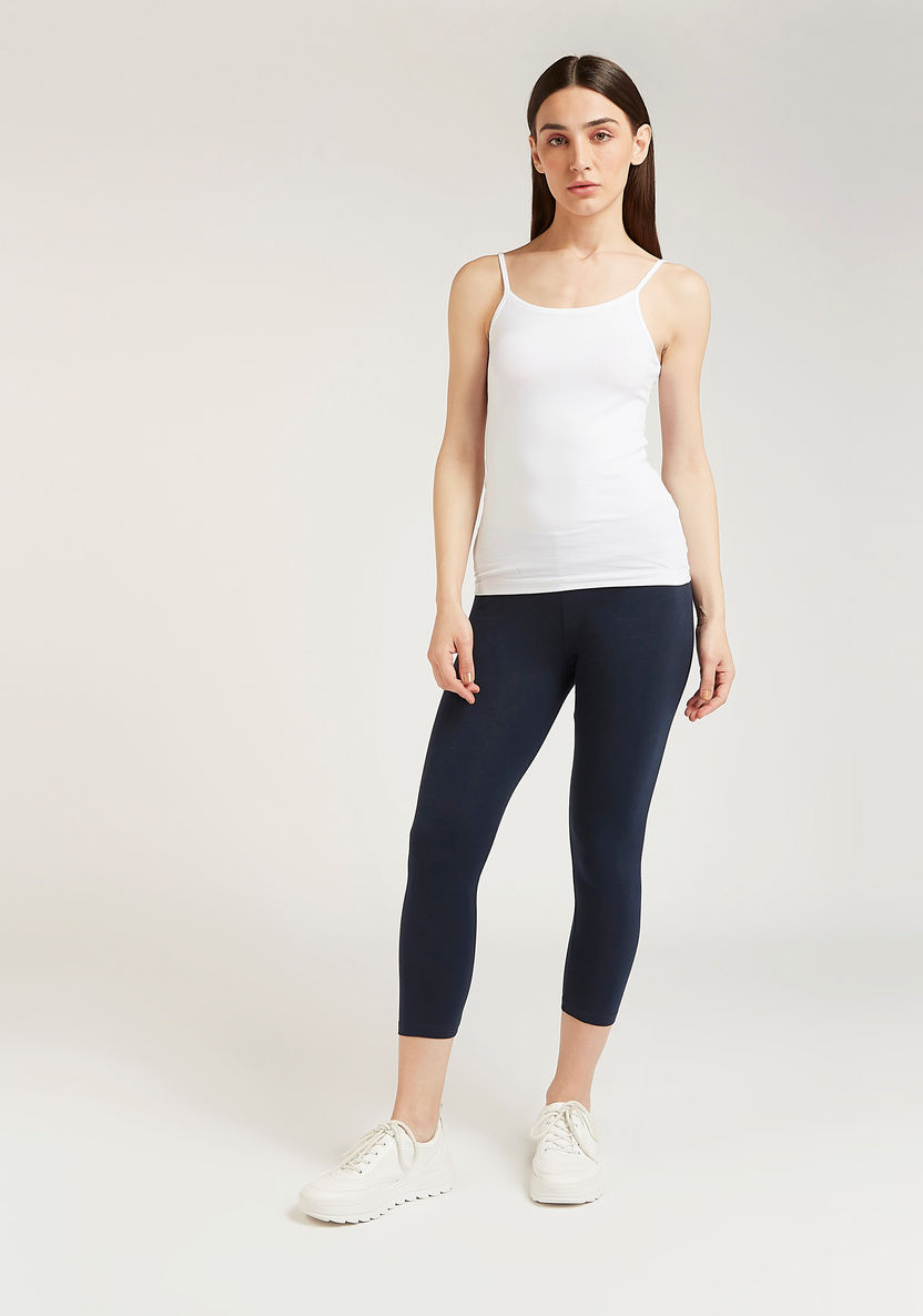 Skinny Fit Solid 3/4 Leggings with Elasticised Waistband-Leggings-image-1