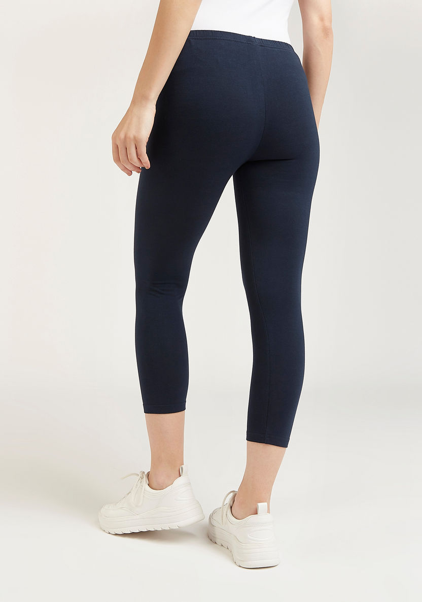 Skinny Fit Solid 3/4 Leggings with Elasticised Waistband-Leggings-image-2