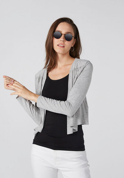 Melange Open Front Shrug with Long Sleeves