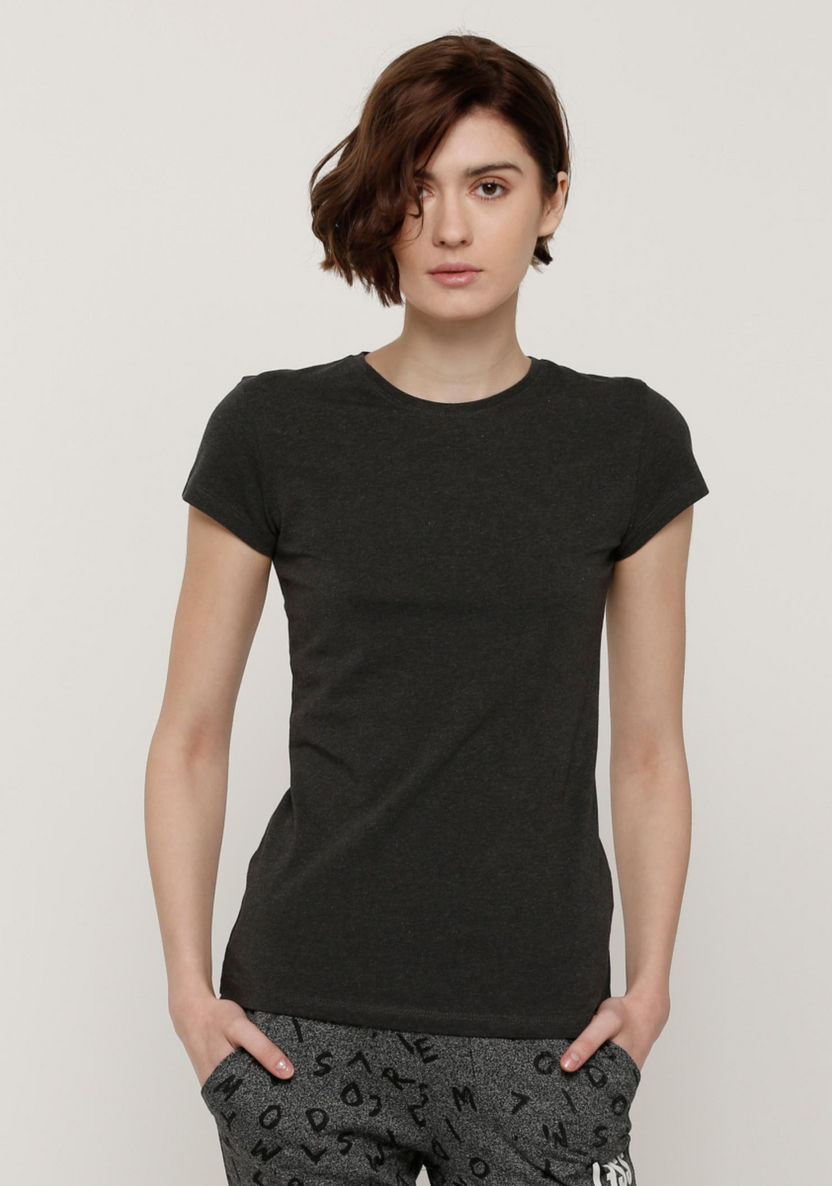 Plain T-Shirt with Crew Neck and Cap Sleeves-T Shirts-image-0