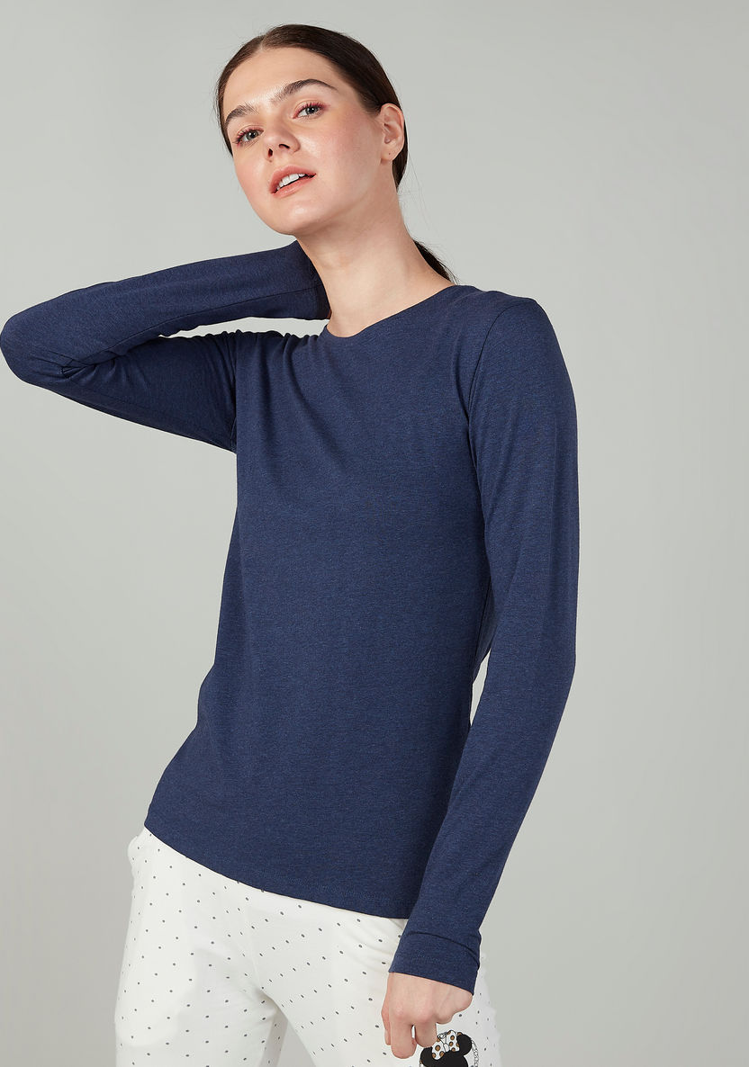 Plain Top with Round Neck and Long Sleeves-Tops-image-0