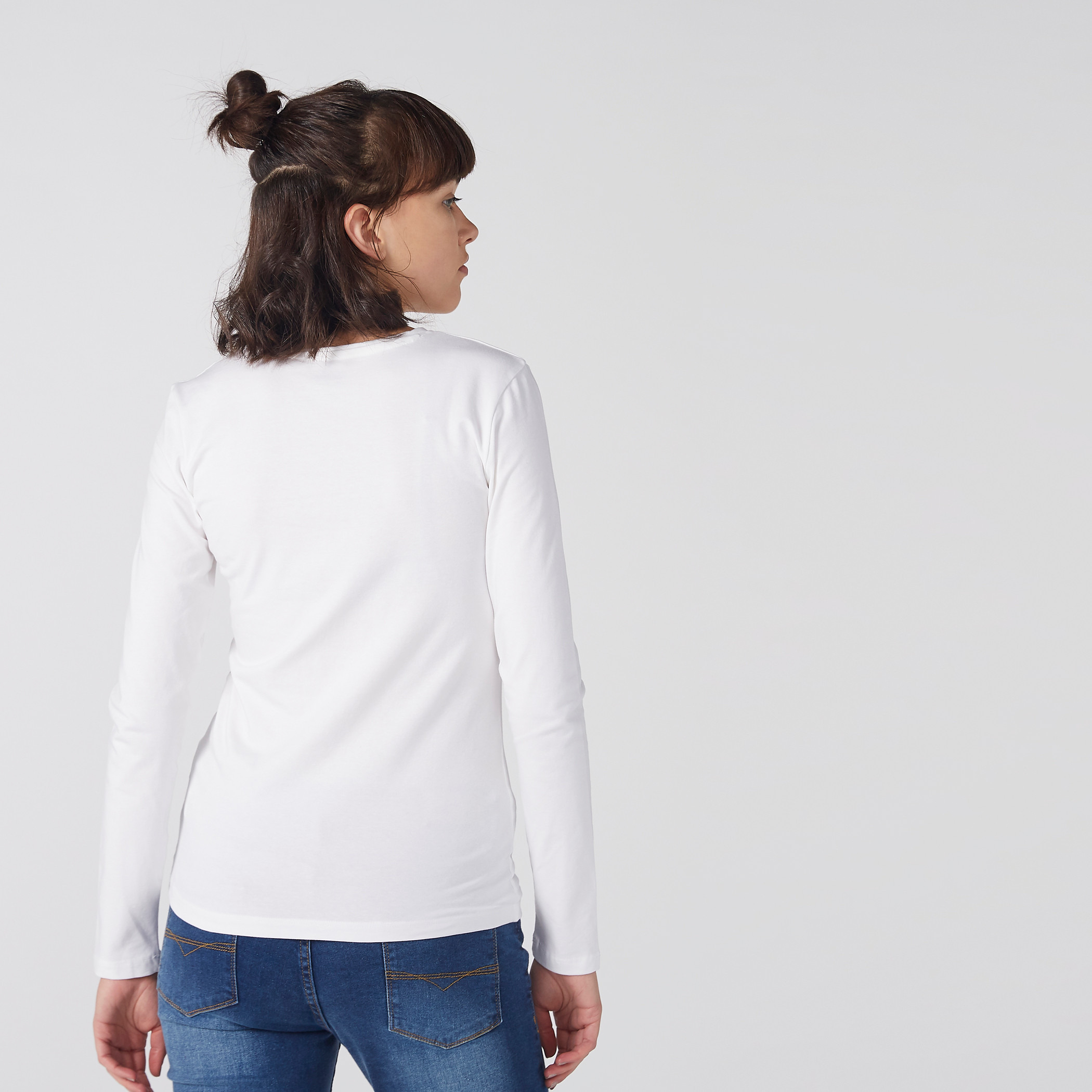 Plain T-shirt with Crew Neck and Long Sleeves-women-clothing-tshirts-image-3