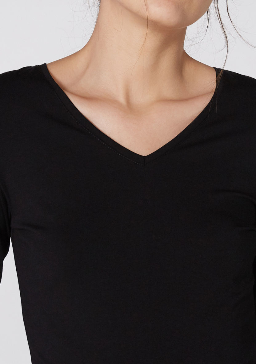 V-Neck T-Shirt with Long Sleeves-T Shirts-image-2