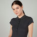 Plain T-shirt with Polo Neck and Cap Sleeves-Polos-thumbnail-2