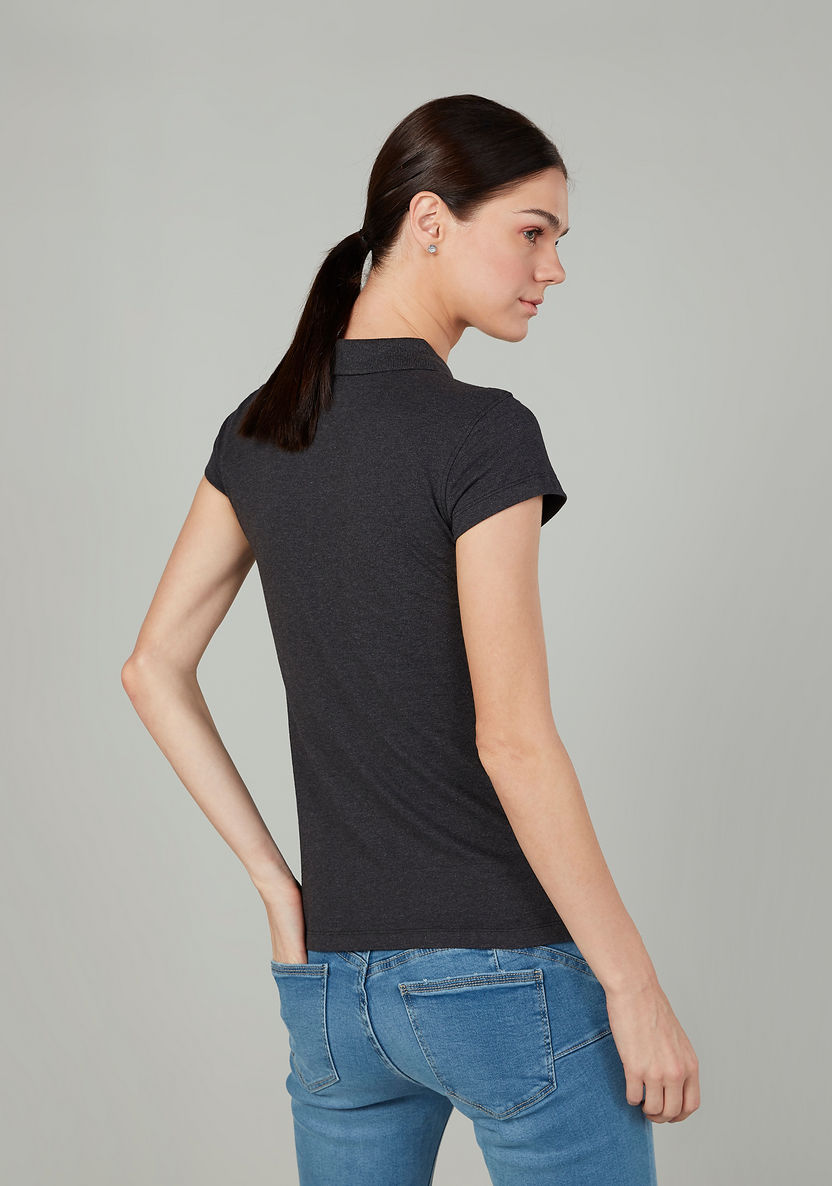 Plain T-shirt with Polo Neck and Cap Sleeves-Polos-image-3