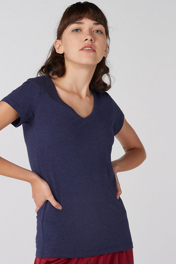 Plain T-shirt with V-neck and Cap Sleeves