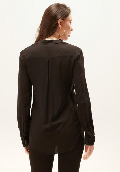 Solid Shirt with Spread Collar and Long Sleeves-Shirts & Blouses-image-3