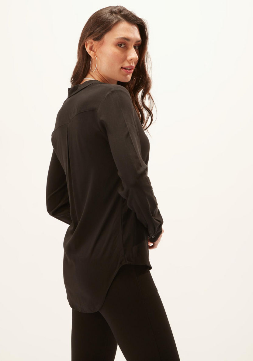 Solid Shirt with Spread Collar and Long Sleeves-Shirts & Blouses-image-4