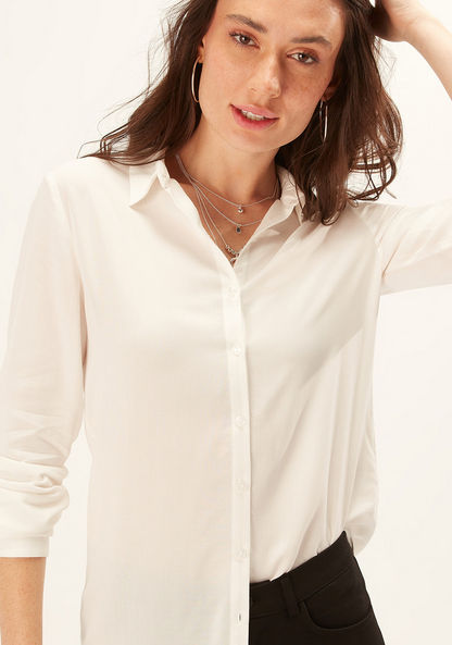 Solid Shirt with Spread Collar and Long Sleeves-Shirts & Blouses-image-2
