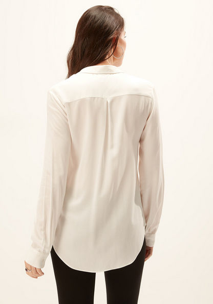 Solid Shirt with Spread Collar and Long Sleeves-Shirts & Blouses-image-3