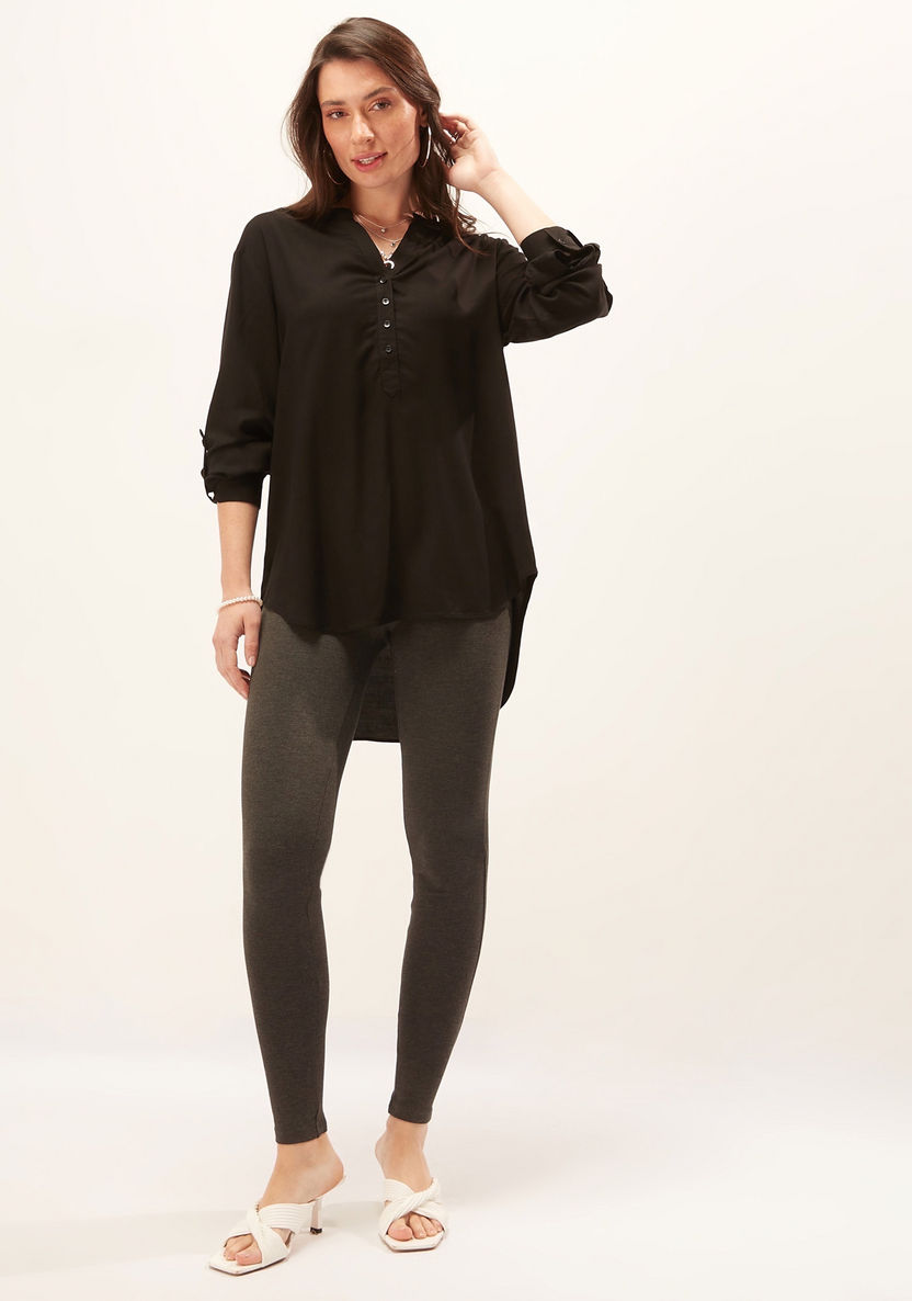 Solid Top with Long Sleeves and High Low Hem-Shirts & Blouses-image-1