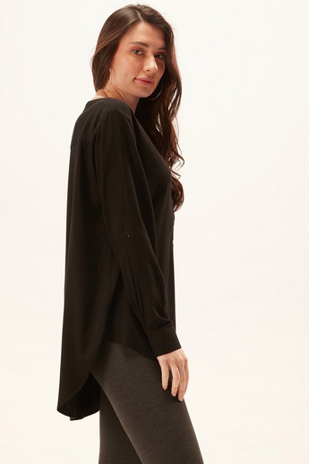 Solid Top with Long Sleeves and High Low Hem