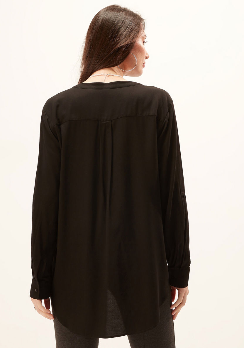 Solid Top with Long Sleeves and High Low Hem-Shirts & Blouses-image-3