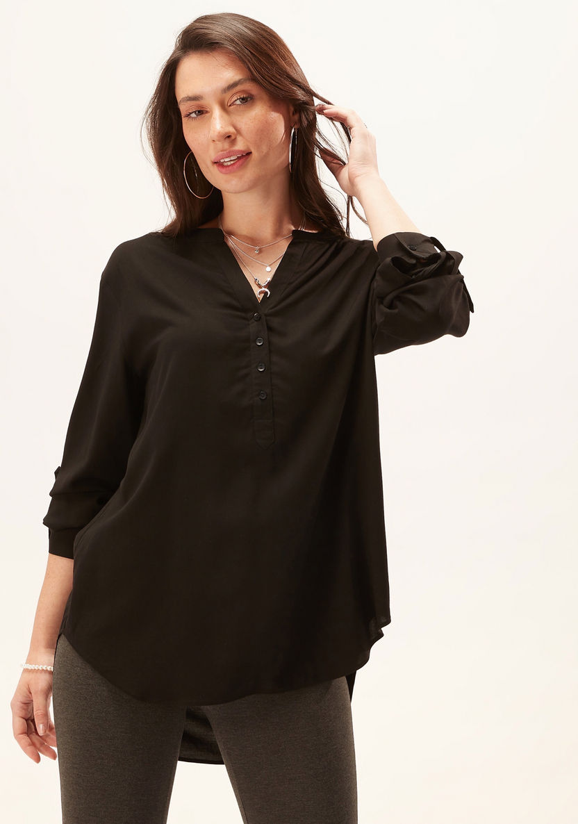 Solid Top with Long Sleeves and High Low Hem-Shirts & Blouses-image-4