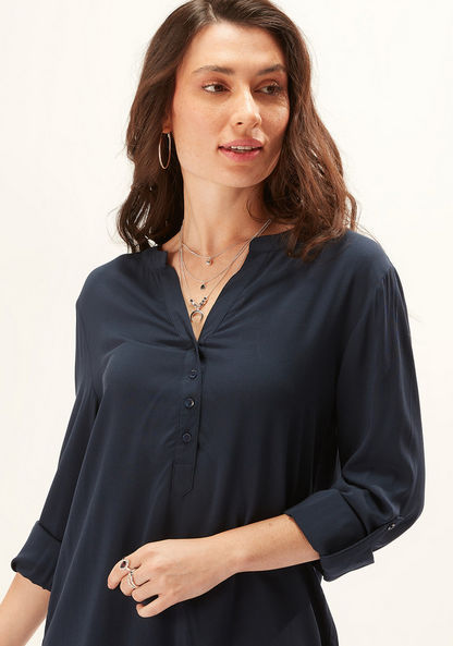 Solid Top with Long Sleeves and High Low Hem-Shirts & Blouses-image-2
