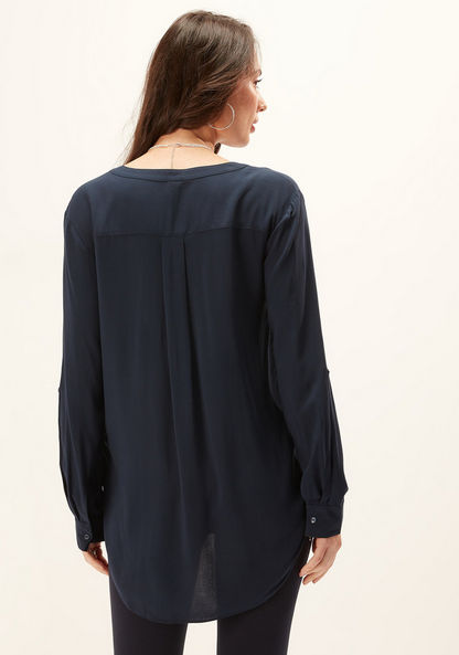 Solid Top with Long Sleeves and High Low Hem-Shirts & Blouses-image-3