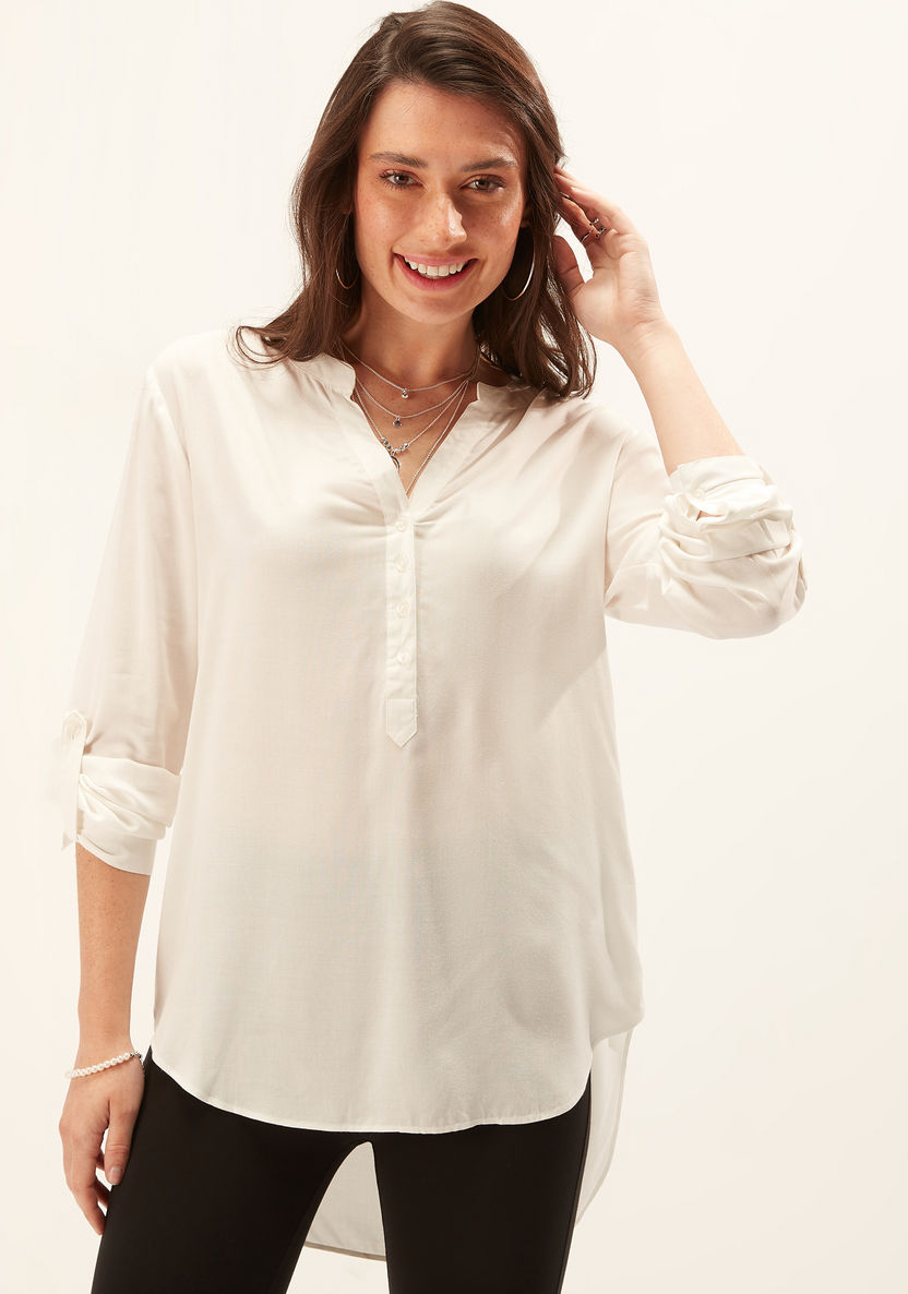 Solid Top with Long Sleeves and High Low Hem-Shirts & Blouses-image-0