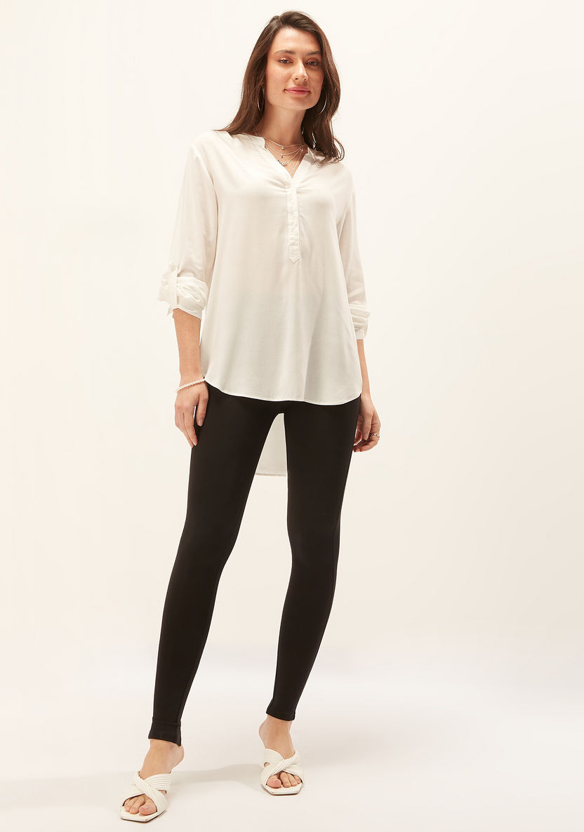 Solid Top with Long Sleeves and High Low Hem-Shirts & Blouses-image-1