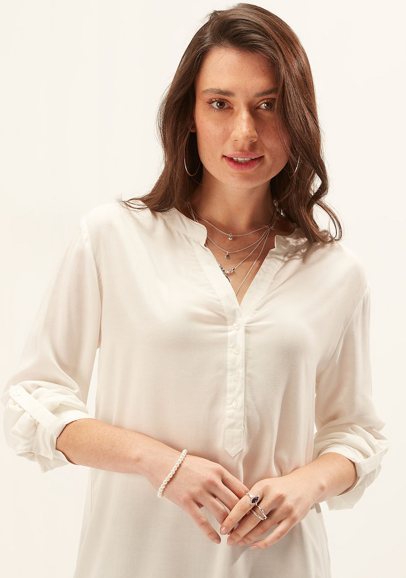 Solid Top with Long Sleeves and High Low Hem-Shirts & Blouses-image-2