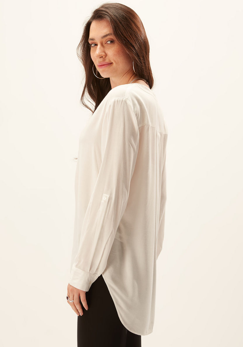 Solid Top with Long Sleeves and High Low Hem-Shirts & Blouses-image-4