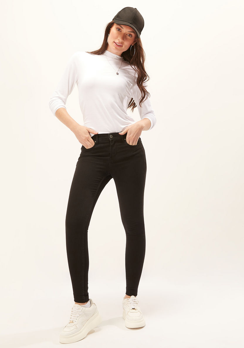 Solid T-shirt with High Neck and Long Sleeves-T Shirts-image-1