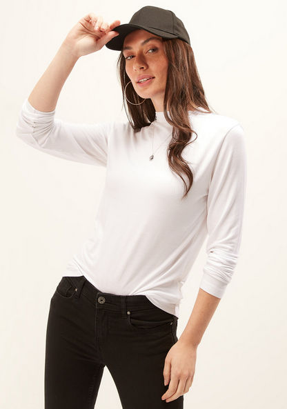 Solid T-shirt with High Neck and Long Sleeves-T Shirts-image-2